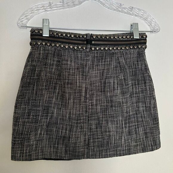 H&M Tweed Mini Skirt Women’s Size 6 | Black White Studded Zipper Waist - Picture 1 of 9